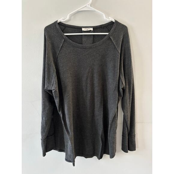 Zenana Womens Waffle Knit Thermal Top 2X Gray Winter Minimalist Scoop Neck - Picture 1 of 6